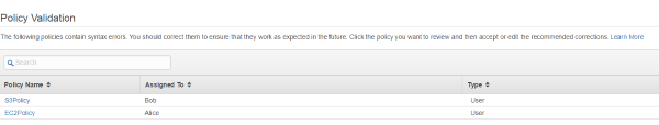 Screenshot of Policy Validation page