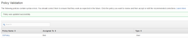Screenshot showing list of remaining policies that are not valid