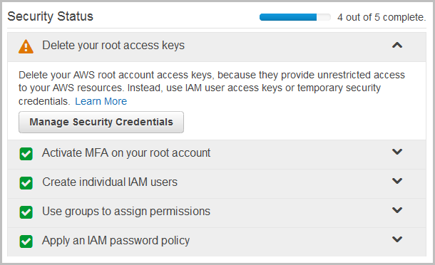 Screenshot showing those recommended security measures that are complete and how to take action on those that are not Screenshot showing those recommended security measures that are complete and how to take action on those that are not