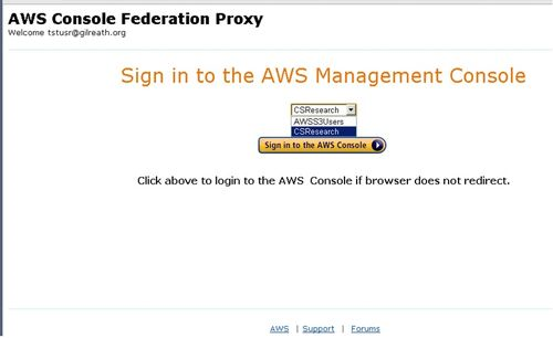 Screenshot of choosing a role before signing in