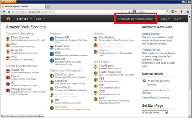 Screenshot showing being signed in to the AWS Management Console as Bob
