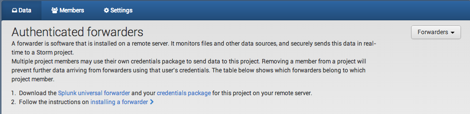 Screenshot showing the download of Splunk universal forwarder and credentials package