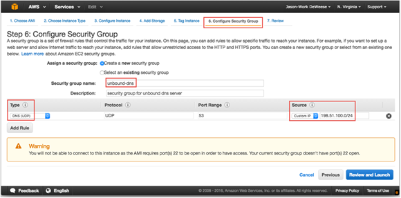 Screenshot of Configure Security Group step in wizard