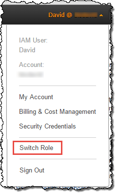 Screenshot of the Identity menu with the Switch Role item