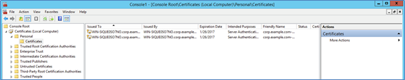 Screenshot of the MMC Console with certificates
