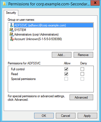 Screenshot showing how to allow Full Control