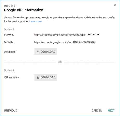Screenshot of setting up Google as the IdP Screenshot of setting up Google as the IdP