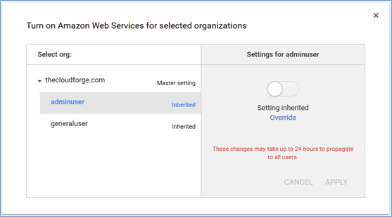 Screenshot of settings for adminuser Screenshot of settings for adminuser