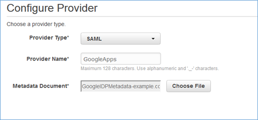 Image of selecting SAML from the Provider Type drop-down list Image of selecting SAML from the Provider Type drop-down list