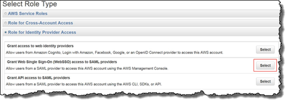 Screenshot of choosing the role for IdP access Screenshot of choosing the role for IdP access