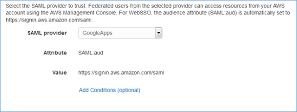 Screenshot of selecting the SAML provider Screenshot of selecting the SAML provider
