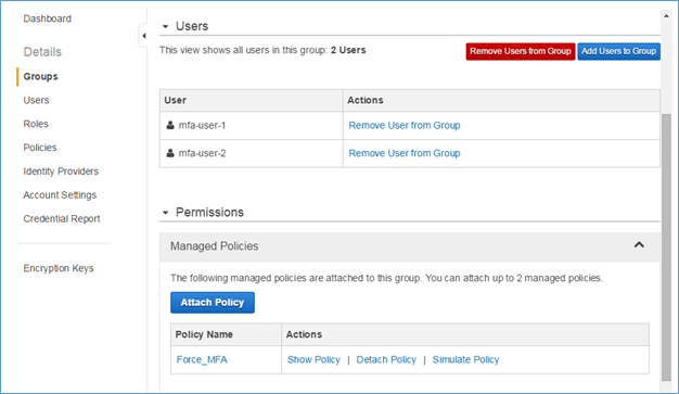 Image of two test users added to two groups