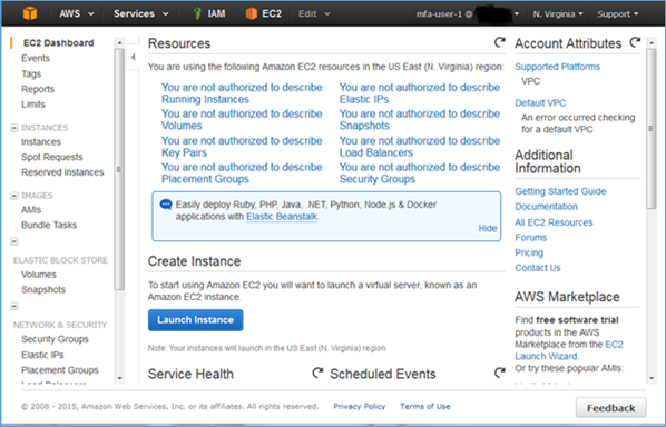 Image of the EC2 Dashboard
