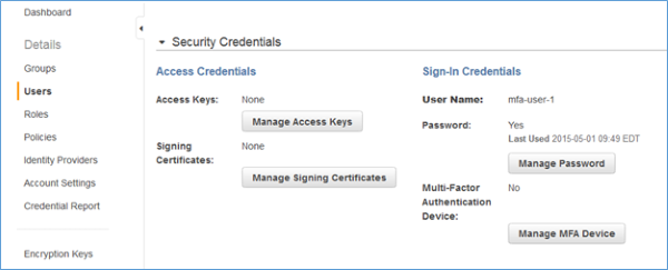 Image of Manage MFA Device button in Users pane