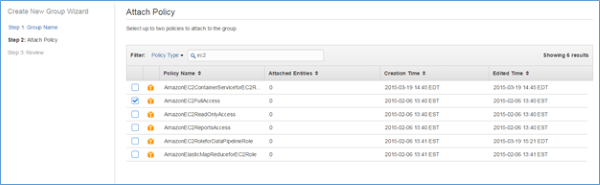 Image of typing ec2 in the Filter box