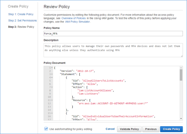 Image of creating the policy
