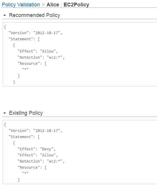 Screenshot of updating EC2Policy policy