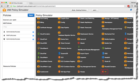 Image of selecting S3 from the services drop-down list