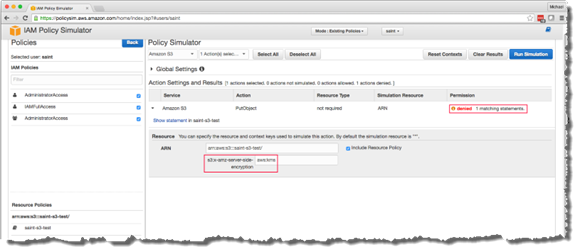 Image of simulating a value of aws:kms for SSE-KMS
