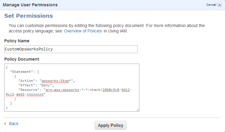 Screenshot of adding CustomOpsWorkPolicy