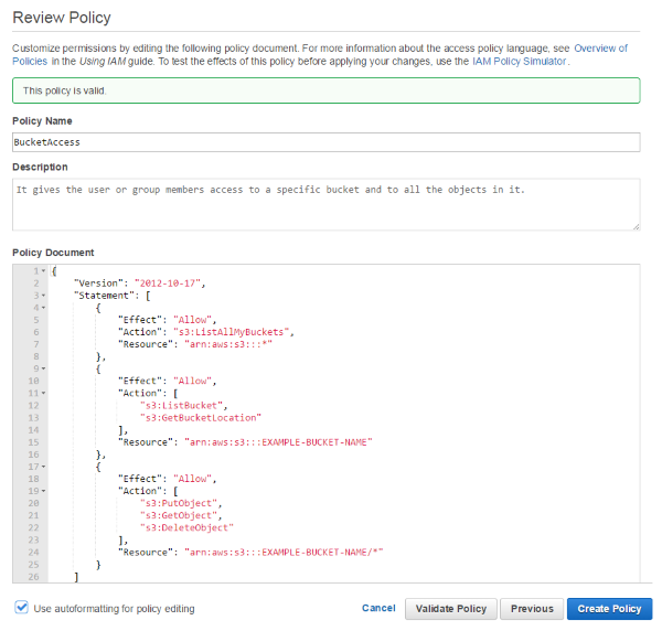 Image of the formatted policy