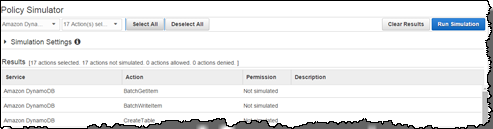 Image of simulating all DynamoDB actions for your role