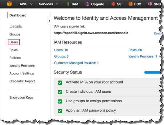 Image of Users in the left pane of the console Image of Users in the left pane of the console