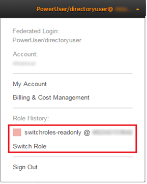 Image of the Switch Role drop-down menu