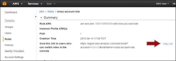 Image of the Switch Role link