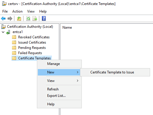 Figure 3: Issue the new Certificate Template you created for subordinate Cas