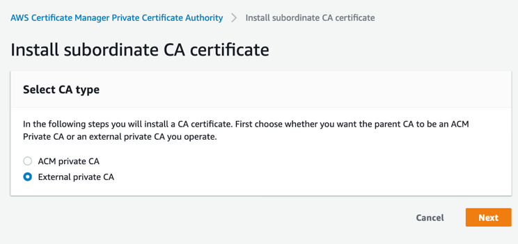 Figure 5: Options for signing the new instance’s certificate