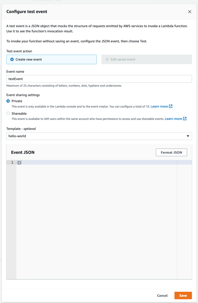 Figure 5: Creating an empty test event