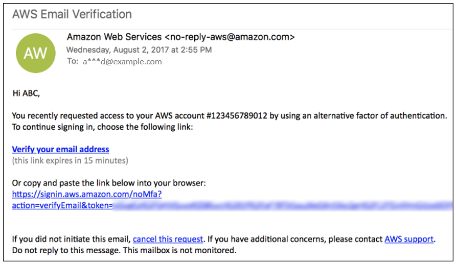 Screenshot showing link to choose in the verification email