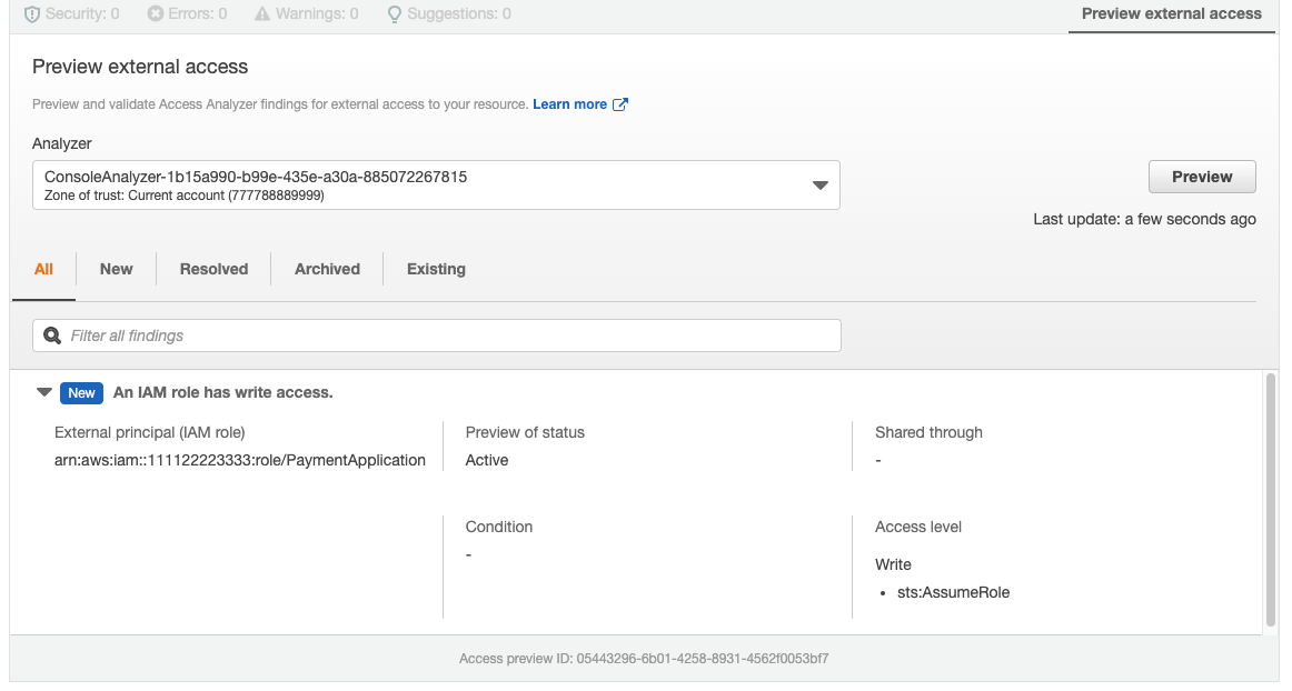 Figure 9: Preview finding