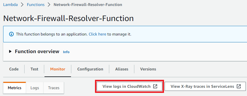 Figure 4: Navigating to view logs in CloudWatch