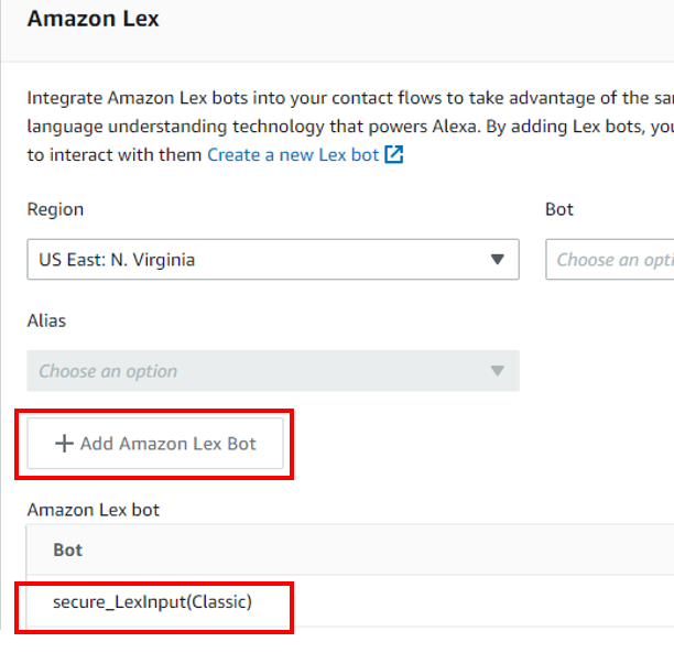 Figure 4: Configure the Amazon Lex bot to Amazon Connect