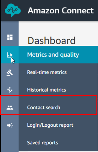 Figure 8: Choose Contact search to look for the call information