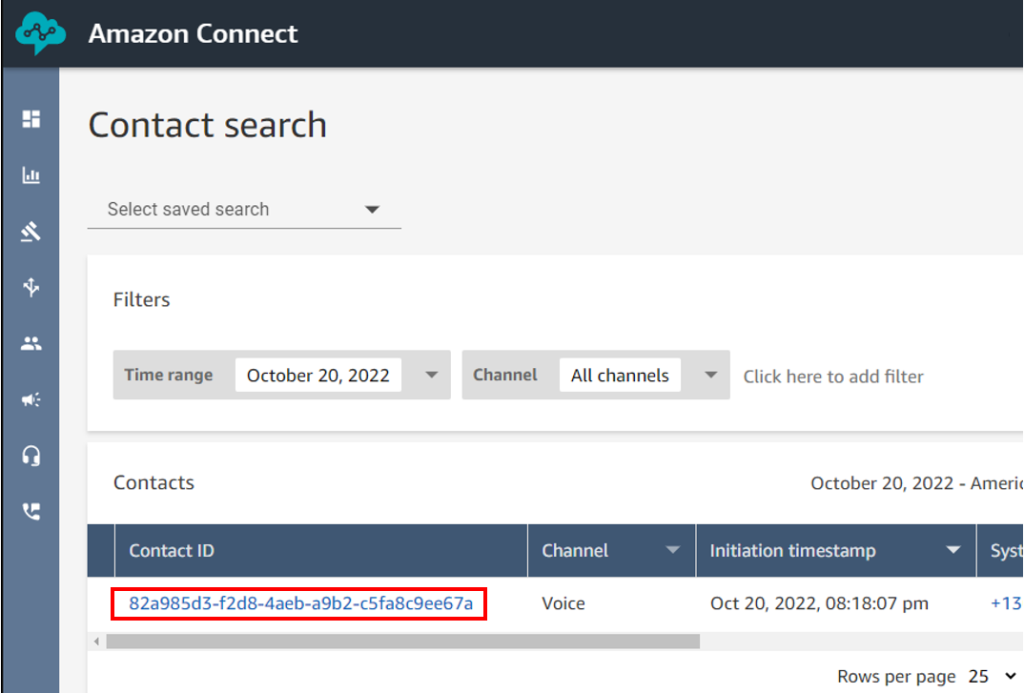Figure 9: The Contact search showing the contact details for your test call