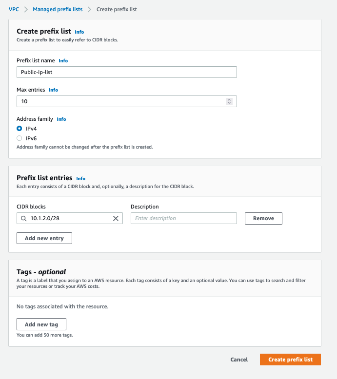 Figure 2: Example of managed prefix lists