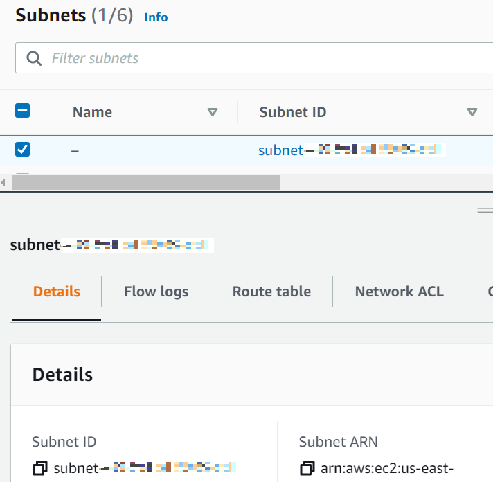 Figure 5: The subnet ID value on the Details tab