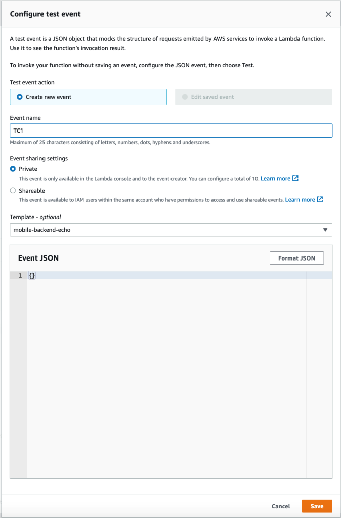 Figure 2: Create a Lambda test case