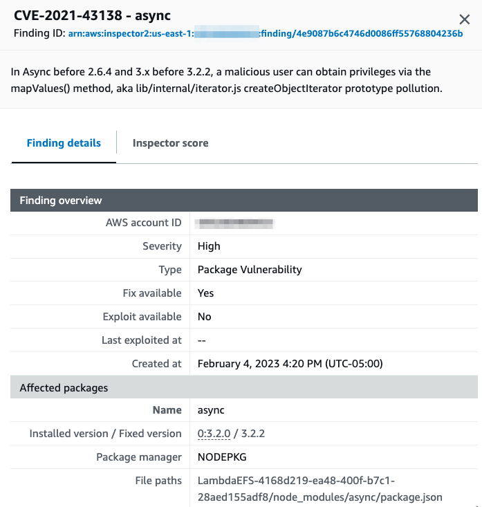 Figure 5: CVE-2021-43138 finding details