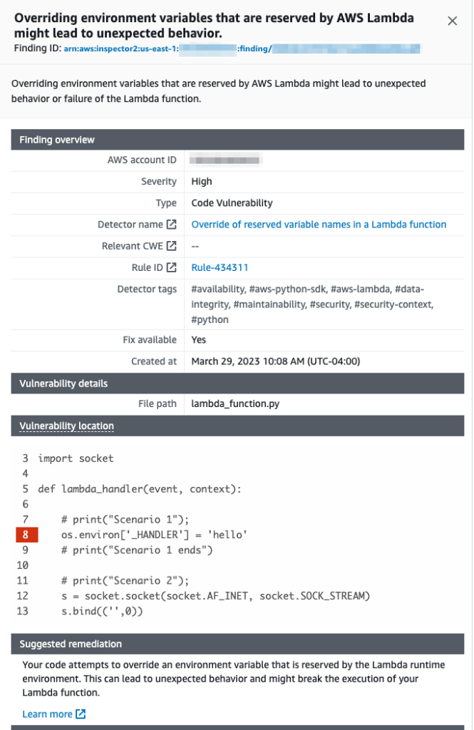 Figure 8: Code Vulnerability finding details