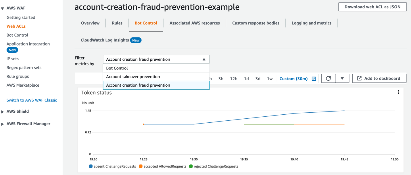 Figure 5: Account creation fraud prevention – Review web ACL metrics