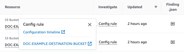 Figure 3: Link from Security Hub control to the configuration timeline for the resource in AWS Config