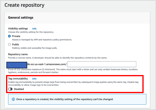 Figure 4: Enabling the tag immutability feature for your Amazon ECR repository