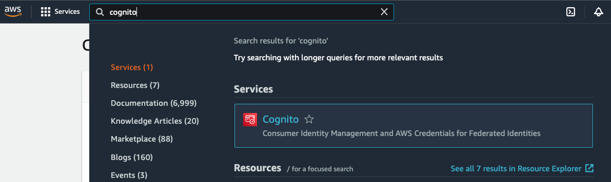 Figure 2: Select Cognito service