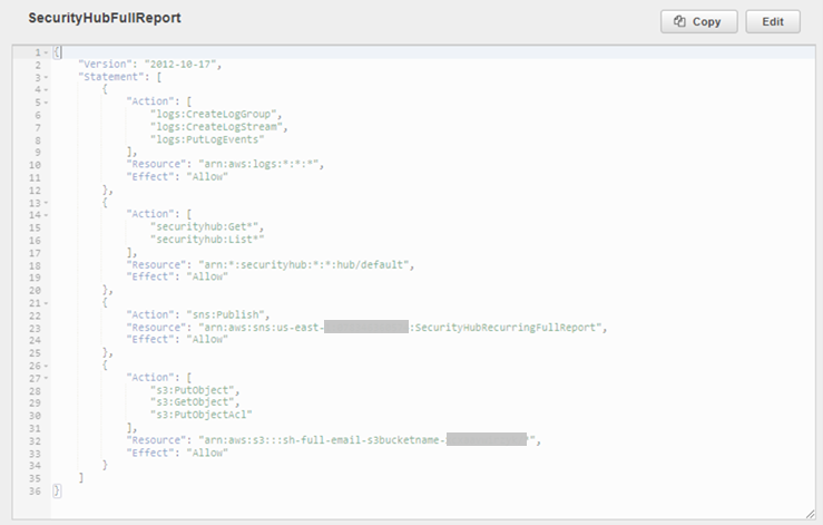 Figure 5: Permissions policy for the Lambda function