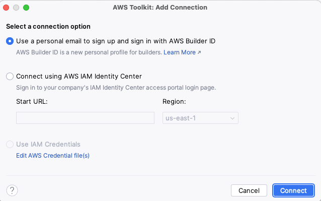 Figure 4: AWS Toolkit Add Connection