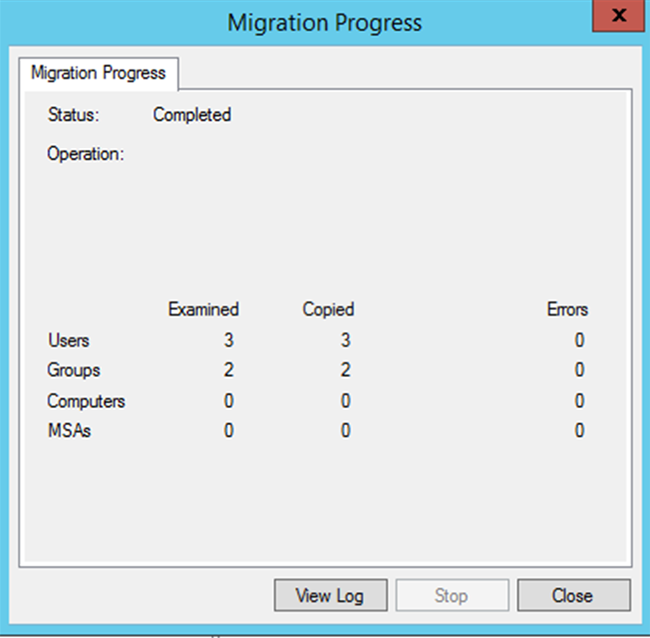 Figure 11: The “Migration Progress” window